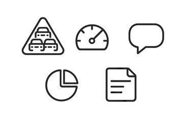Outline icons for traffic control, data flow, and document handling in interface design