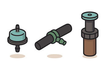 Isometric icons set of various automotive fuel system components