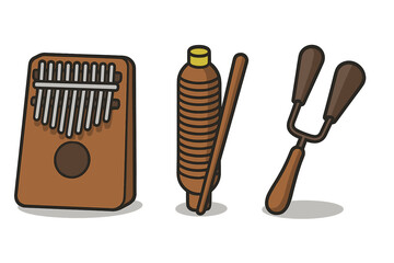 African musical instruments set featuring kalimba shaker and percussion