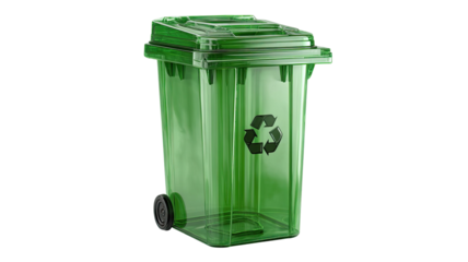 Green plastic recycling bin isolated on white background