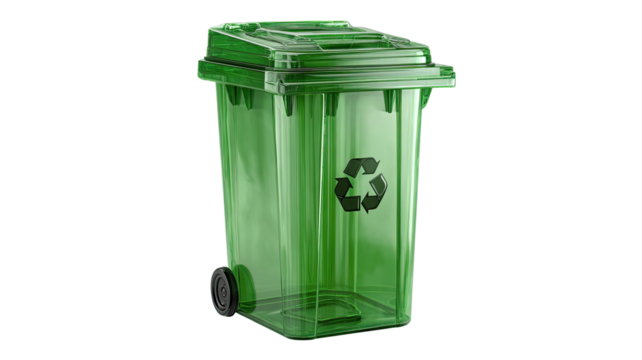 Green plastic recycling bin isolated on white background