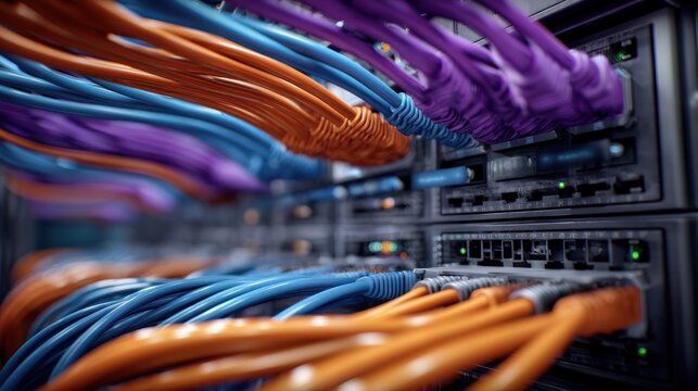 Network server with colorful ethernet cables - Powered by Adobe