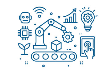 Modern factory automation and smart manufacturing technology concept icons