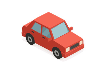 Isometric view of simple red sedan automobile icon