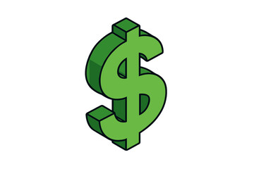 Isometric green dollar sign symbol icon isolated on white background