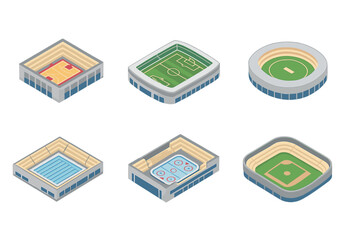 Isometric top view collection of various sports arenas and stadiums © icon_art