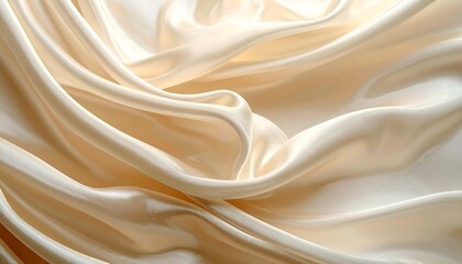 Obraz premium Soft and flowing, a cream-colored fabric cascades in elegant waves. The texture appears smooth and luxurious under light