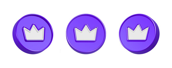 3d rendering icon crown in purple color