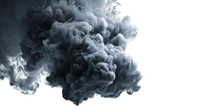 Abstract white smoke texture with blue light on a black isolated background resembles fog on the winter sky