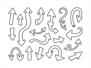 Hand Drawn Curved Arrow Doodles – Sketch Line Art Arrows Set