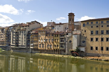 Typical Florentine architecture on the Arno River in the Renaissance city of Florence, italy