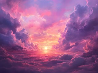 Vibrant sunset sky with dramatic purple clouds