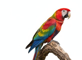 Fototapeta premium Beautiful Colorful Macaw Parrot Perched on Branch Isolated on White