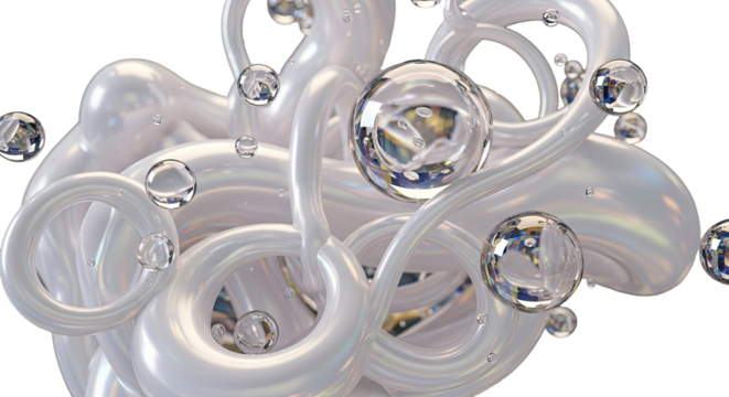 White pearl smear intertwined with glossy circles