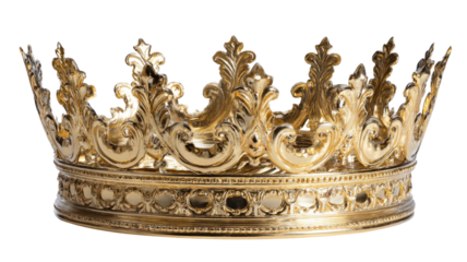 Golden crown isolated on white background with ancient Thai dragon temple sculpture detail symbol