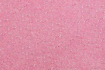 Fototapeta premium 小さなハート型ラメが輝く鮮やかなピンクのグリッター背景テクスチャ-Vibrant Pink Glitter Background Texture with Small Heart Shaped Shimmer