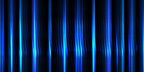 Abstract vertical blue light streaks on a dark background, glass effect