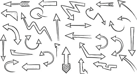 ink brush hand drawn arrows vector collection black sketch directional icons for graphic design and educational use