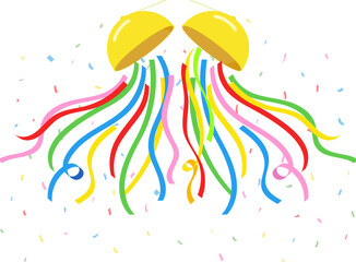 カラフルな紙テープのくす玉のイラスト