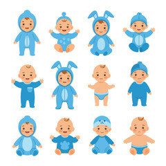 Collection of adorable blue baby outfits featuring adorable babies dressed in various charming costumes