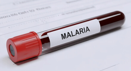 Malaria Blood Test Tube Sample on Medical Lab Form for Diagnosis Concept