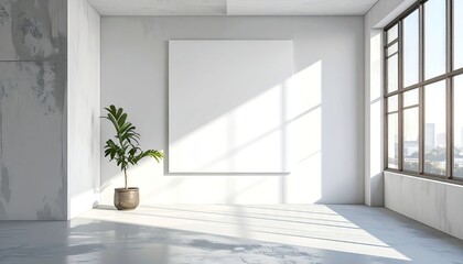 Modern Minimalist Empty Room Interior with Large Windows and Natural Light.