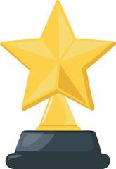 Glossy Yellow Star Trophy on Smooth Rounded Black Base, Symbolizing Entertainment Industry Award, Cinema or Film Festival Honor, Vector