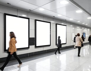 Fototapeta premium Modern digital advertising screens in a busy public walkway.