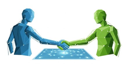Geometric Figures Shaking Hands Over Ai Collaboration Interface Clip Art