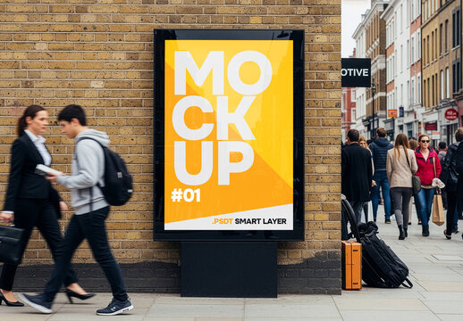 Advertising poster lightbox stand in urban street setting