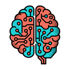 Artificial Intelligence Concept Icon, Human Brain as a Digital Circuit Board, Machine Learning and AI Vector Illustration