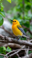 Fototapeta premium prothonotary warbler, perches, in the wild