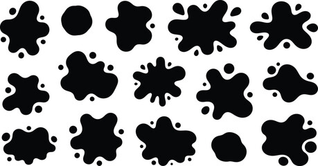 Obraz premium Set of abstract black ink splashes and blots on a white background. Vector collection of black paint splatters, grunge artistic effect.