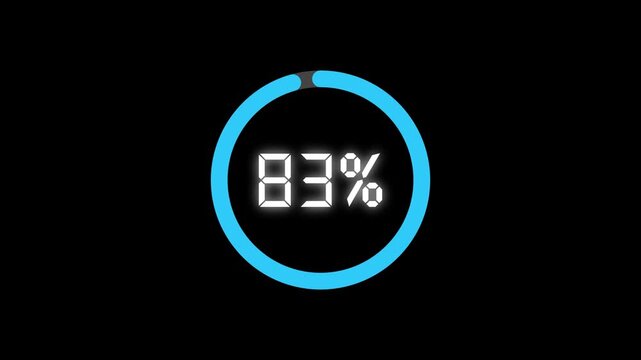 Blue circular loading animation with digital percentage readout. Great for corporate UI, software demos, and tech presentations.