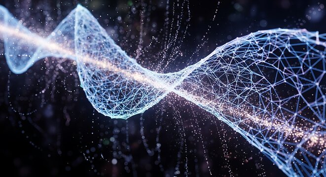 Abstract data stream with glowing particles.
