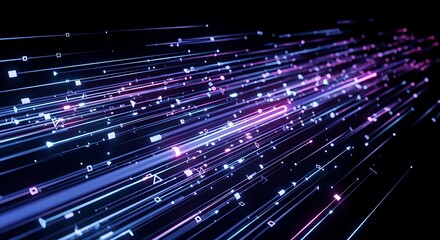 Neon data streams on a black background.
