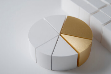 Abstract 3D donut chart with single golden segment raised from the structure. Concept of leadership, success, financial growth, and business innovation.
