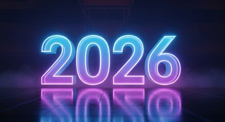 Futuristic Neon Glow 2026 Holographic Typography &ndash; Modern Sci-Fi New Year Design