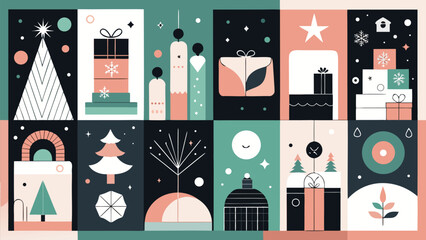 Four festive Christmas banners featuring a woman joyfully holding a wrapped gift..eps