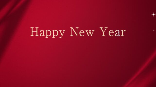 2026年の午年のHappy New Yearの年賀状動画　背景赤色で馬が駆けるキラキラした新年の挨拶アニメーションビデオ