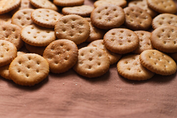 closeup detail of sweet round cracker with copy space