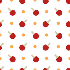 flat design of two ping-pong paddles and a ping-pong ball on a white background. The paddles have red faces and light brown handles with a small orange ping-pong ball positioned between them