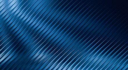 Closeup view of a dark blue metallic surface with a ribbed texture, creating a dynamic pattern of light and shadow, suitable for backgrounds and abstract designs