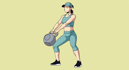Woman in the starting position for a kettlebell swing or goblet squat focusing on a strong hip hinge.