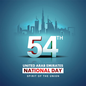 54th uae national day concept design on blue background, 2nd december.