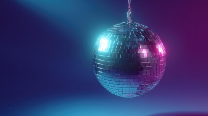 Shimmering Disco Ball Hanging Against a Vibrant Gradient Background with Colorful Reflections
