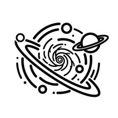 Galaxy swirl planets orbiting black hole