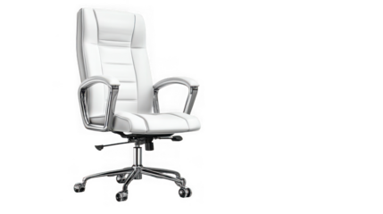 Modern white highback executive office chair, isolated on transparent background