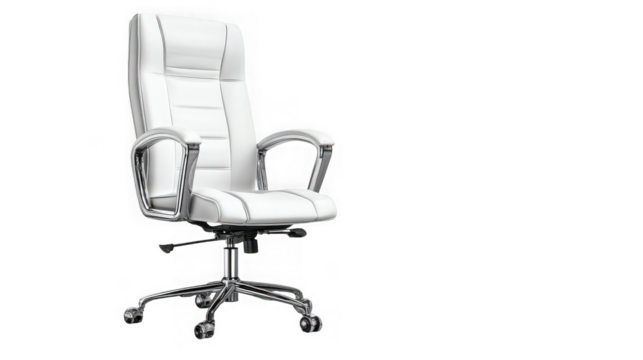 Modern white highback executive office chair, isolated on transparent background