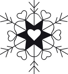 Elegant crystalline snowflake with a symmetrical pattern on a white background. Detailed winter snowflake symbolizing cold weather, frost, and Christmas. Perfect for holiday designs, backgrounds, gree